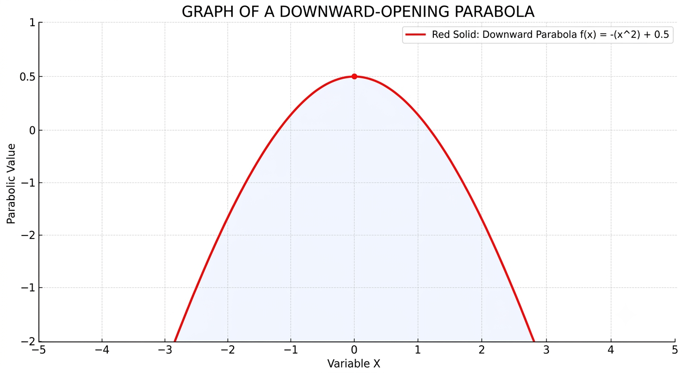 Downward-opening parabola showing decay in both directions